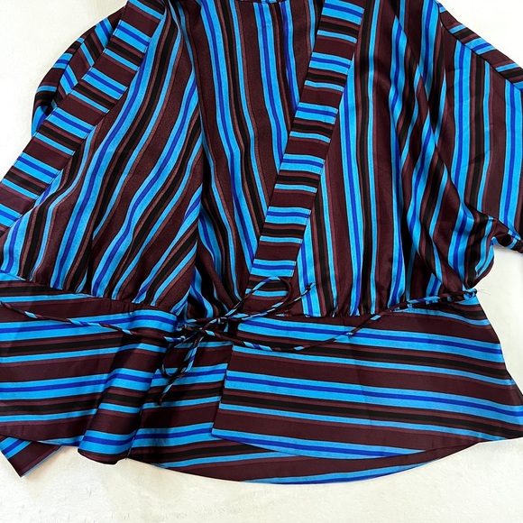 INC International Women’s Small Striped Wrap Front Blouse - Picture 6 of 9